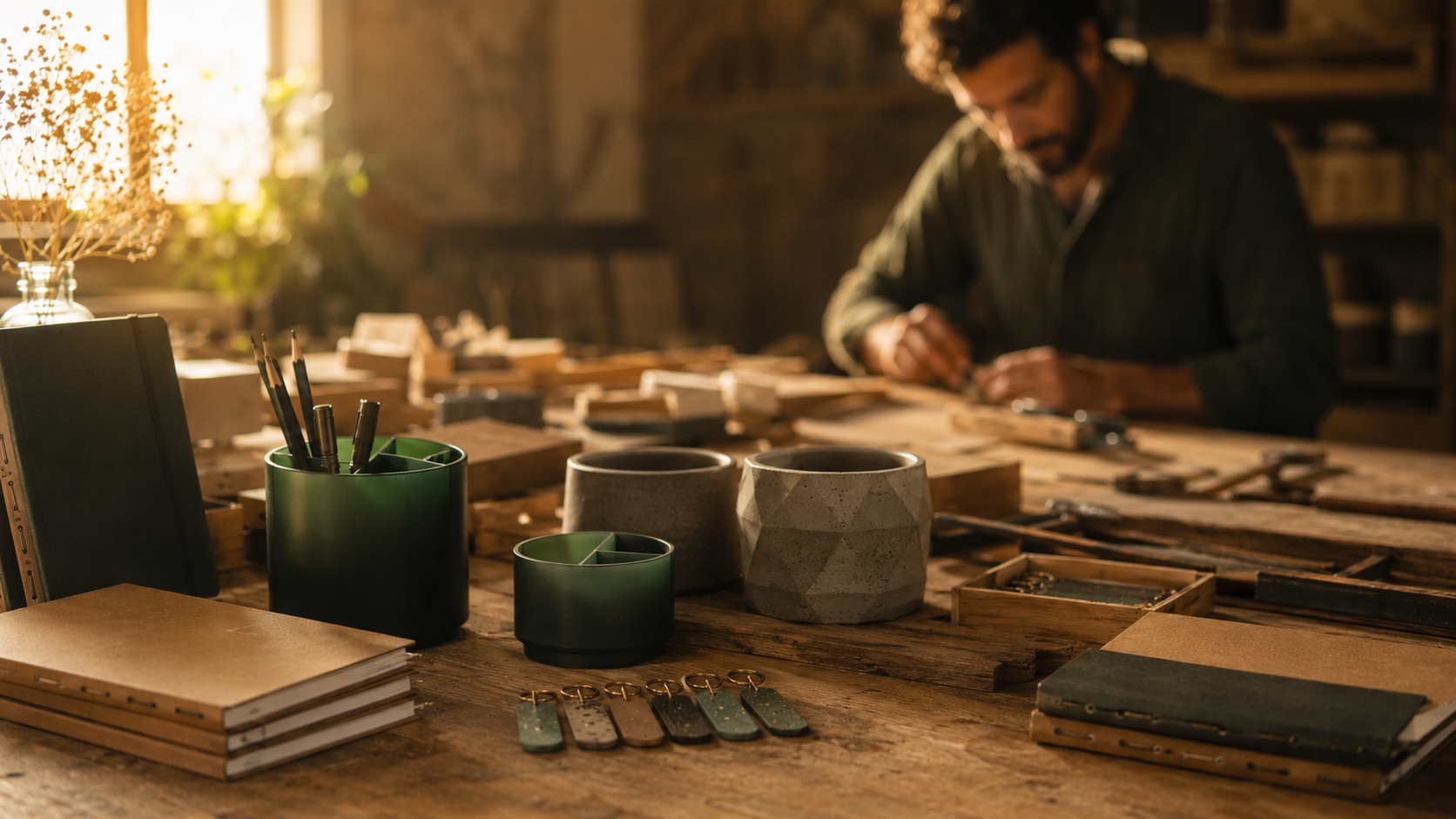 Taller de artesanía Re·origen — manos trabajando con materiales reciclados